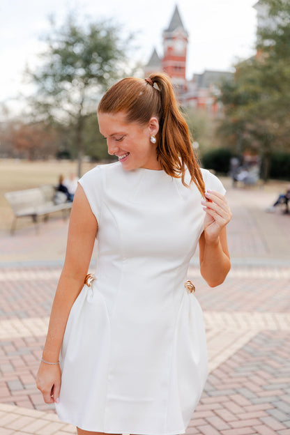 Round Neck Gold Accent Mini Dress