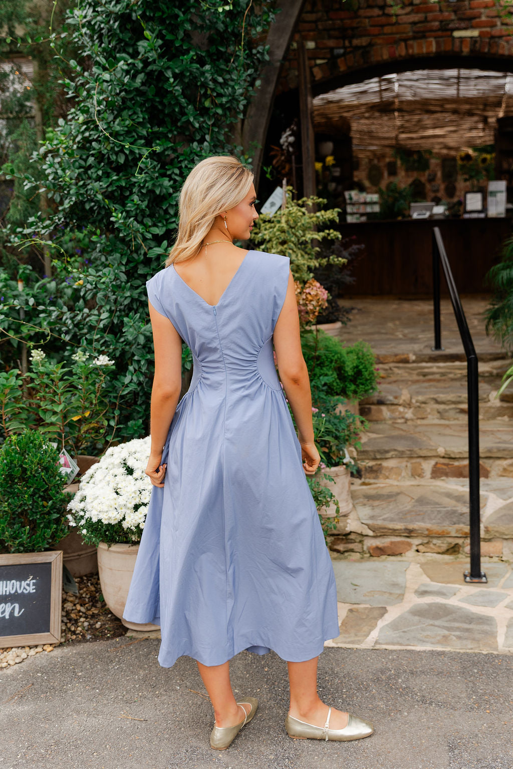 Side Panel V Back Midi Dress