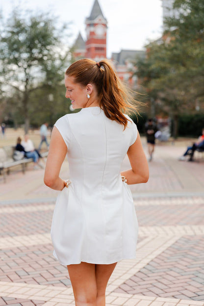 Round Neck Gold Accent Mini Dress