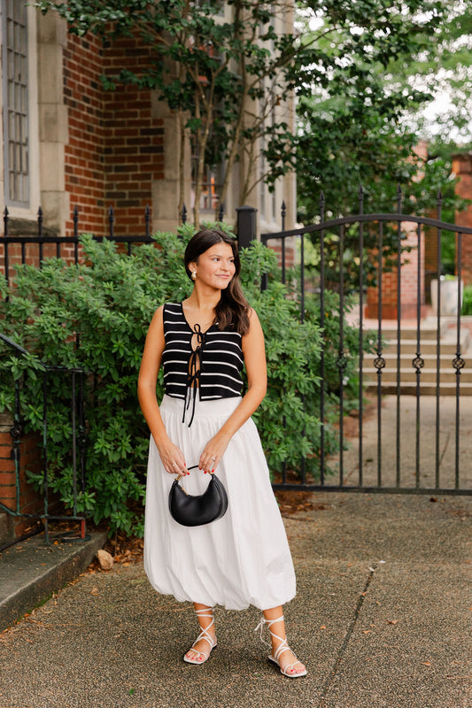 Clara Striped Front Tie Knit Top