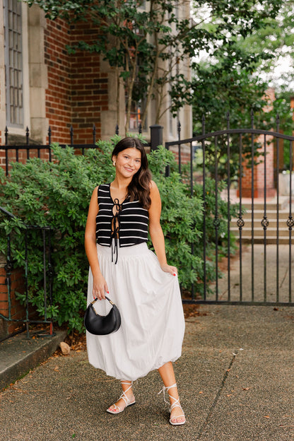 Clara Striped Front Tie Knit Top