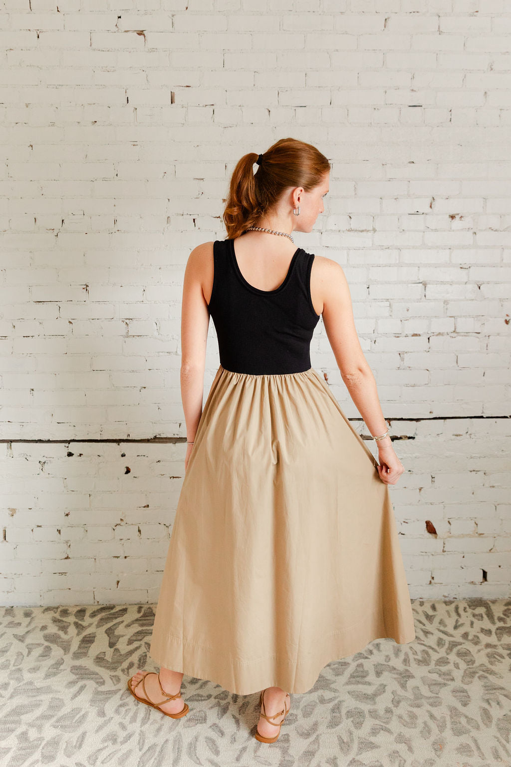 Ribbed Top Woven Skirt Dress
