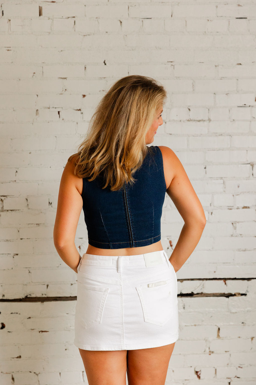 Stretch Denim Sleeveless Crop Top