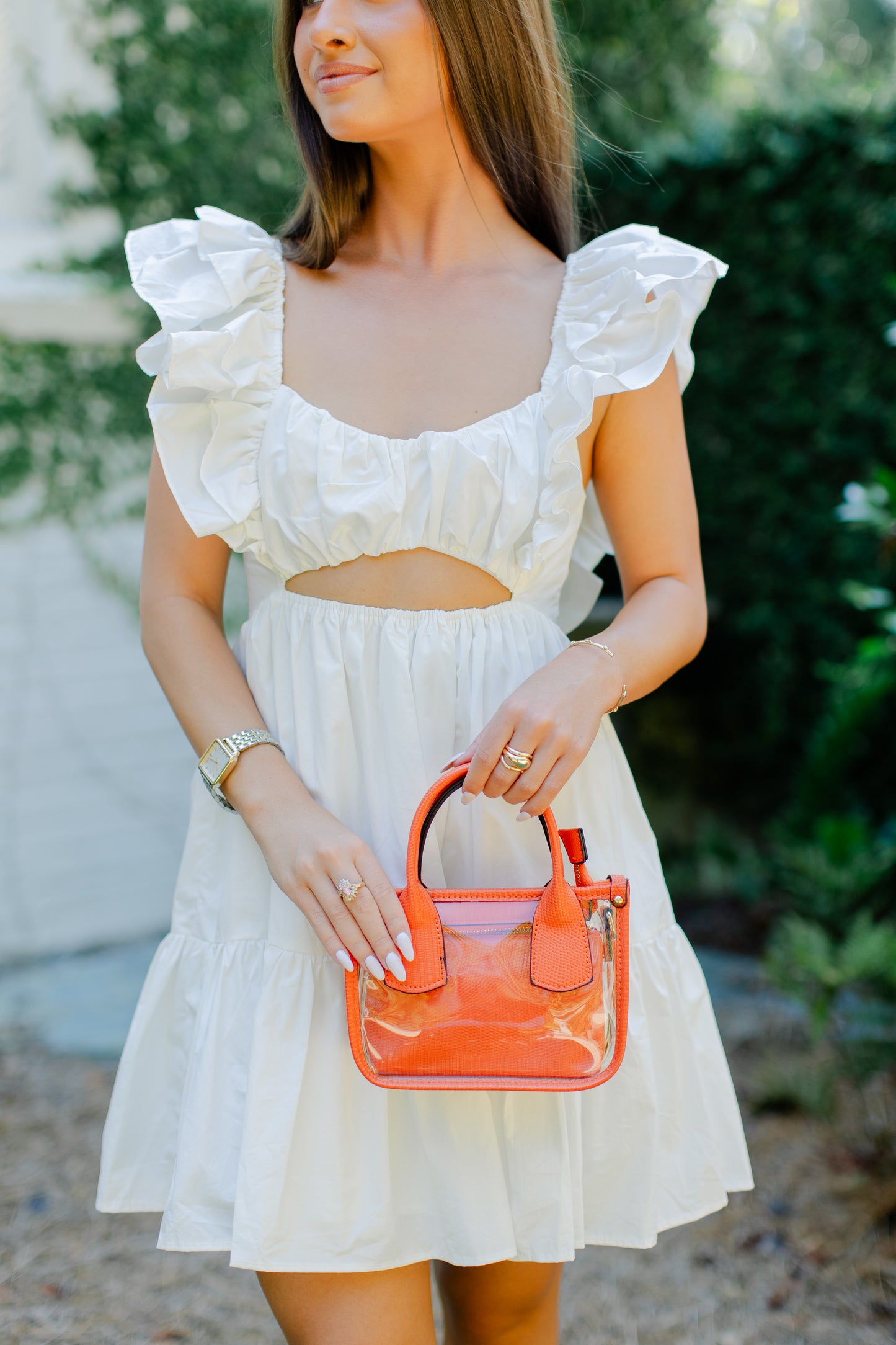 RUFFLE SLEEVE CUTOUT MINI DRESS