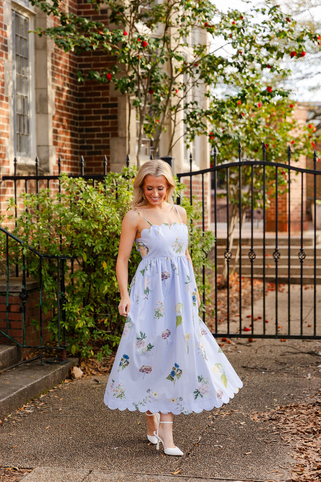 Scallop Hem Floral Midi Dress
