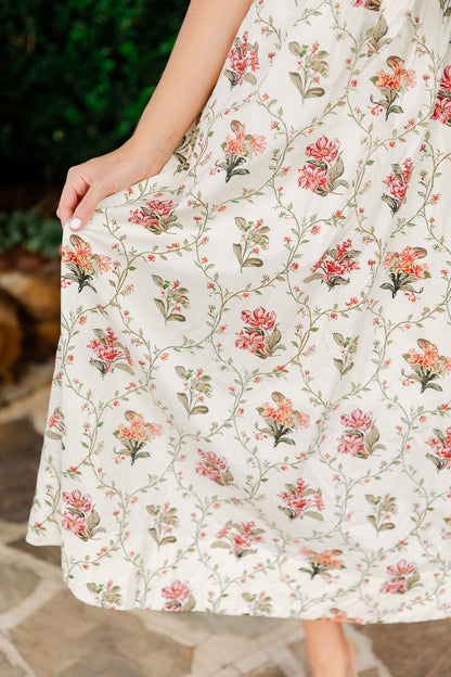 Collared Floral Print Midi Dress