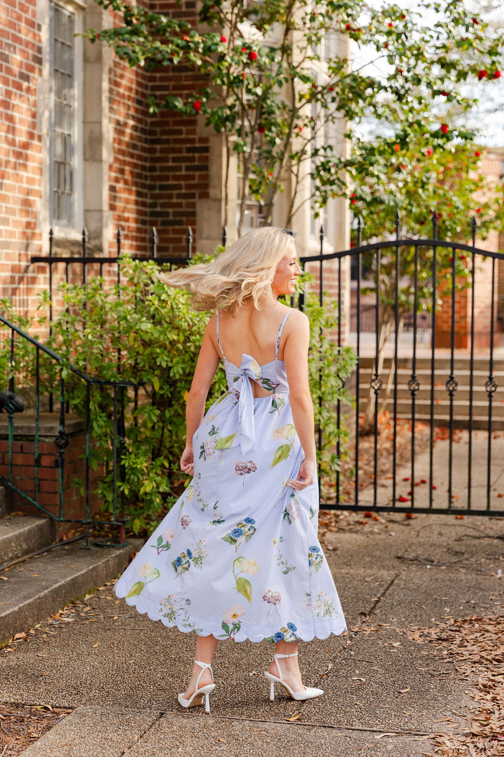 Scallop Hem Floral Midi Dress