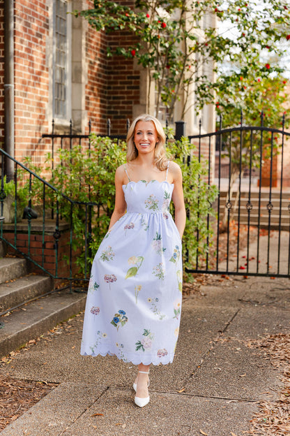 Scallop Hem Floral Midi Dress