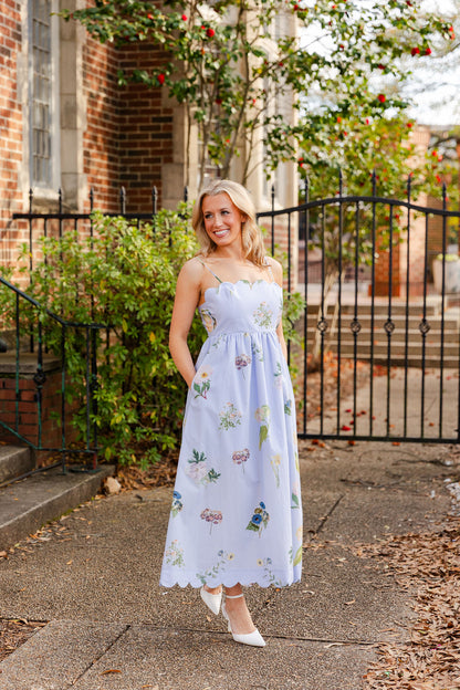 Scallop Hem Floral Midi Dress
