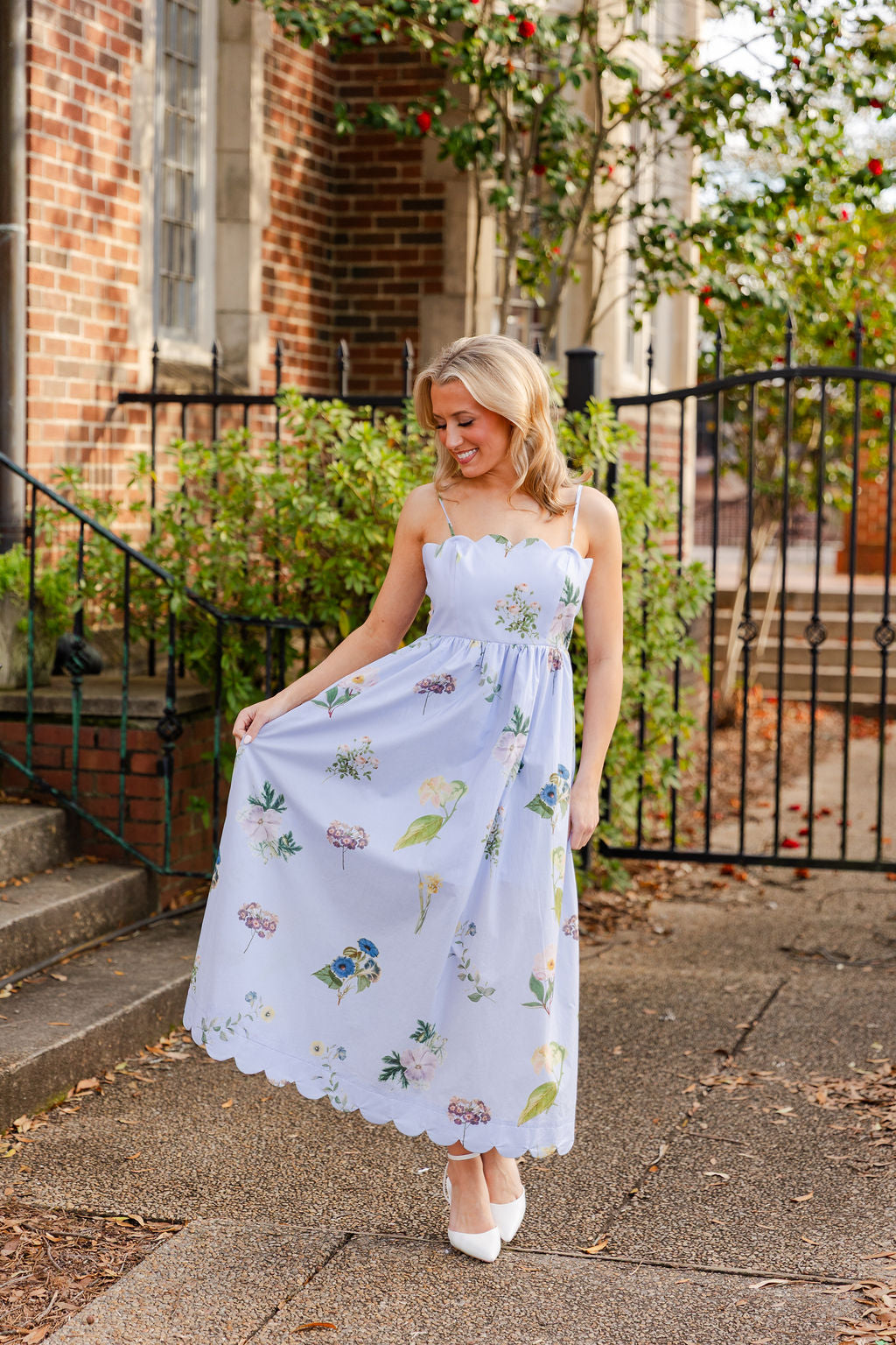 Scallop Hem Floral Midi Dress