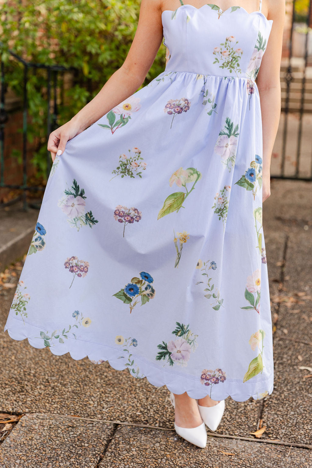 Scallop Hem Floral Midi Dress