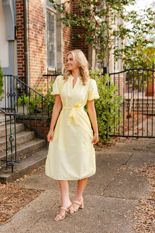 Short Sleeve Tie Waist Midi Dress