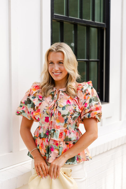 Puff Sleeve Multicolor Top