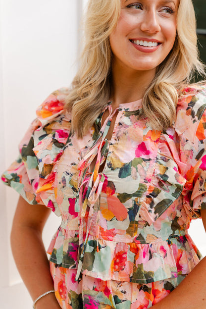 Puff Sleeve Multicolor Top