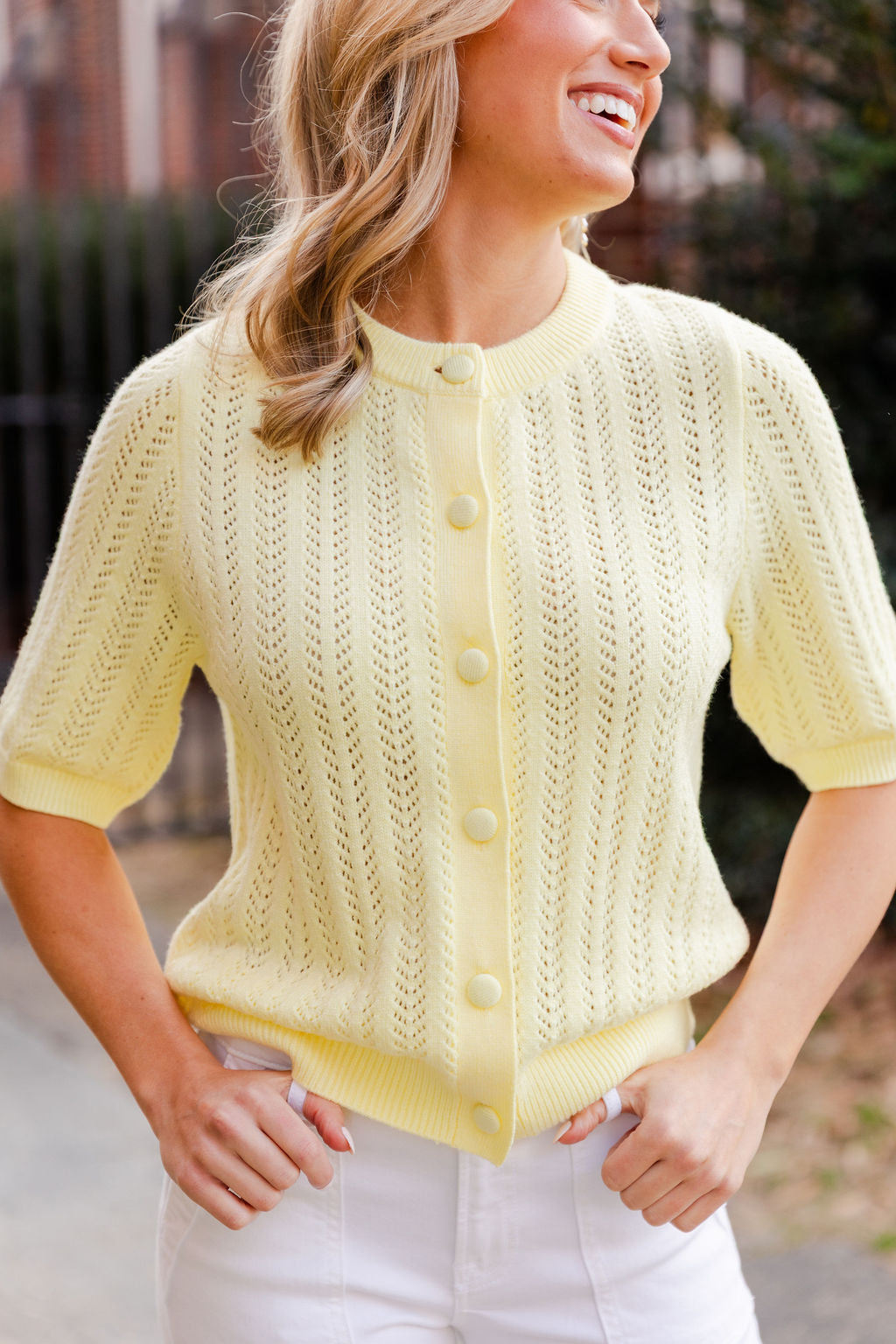 Short Sleeve Knit Button Down Top