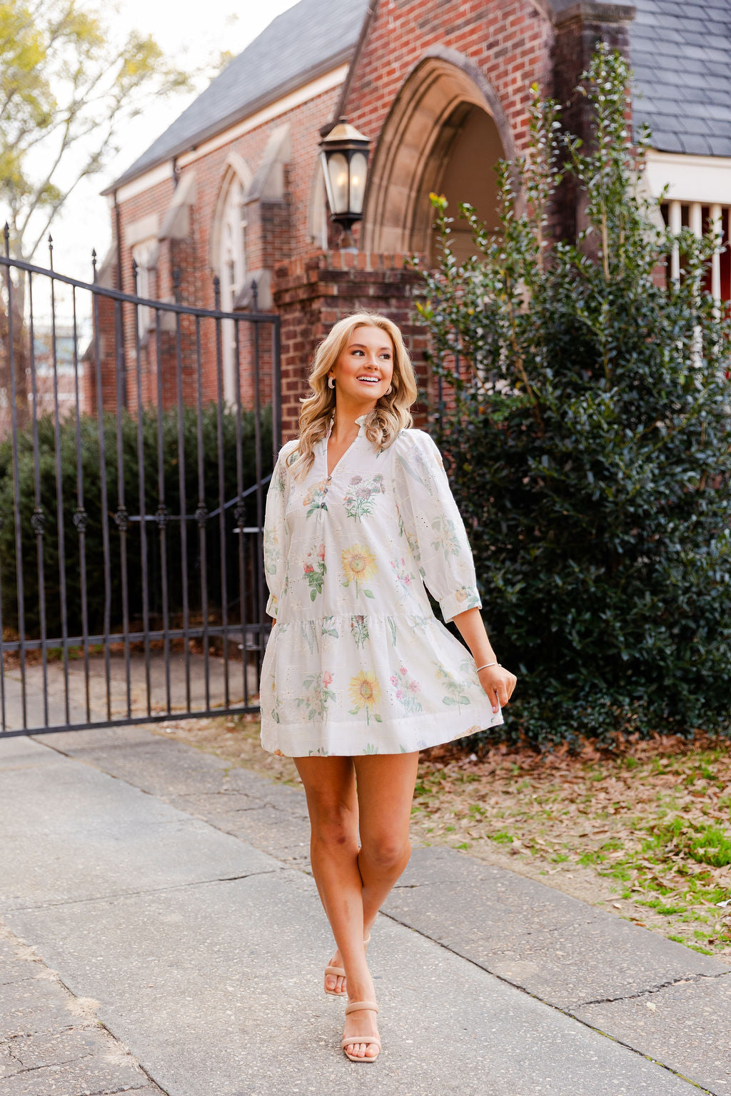 Floral Mock V Neck Dress