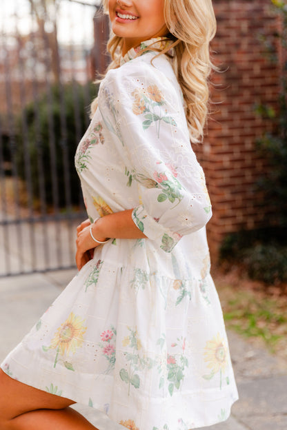 Floral Mock V Neck Dress