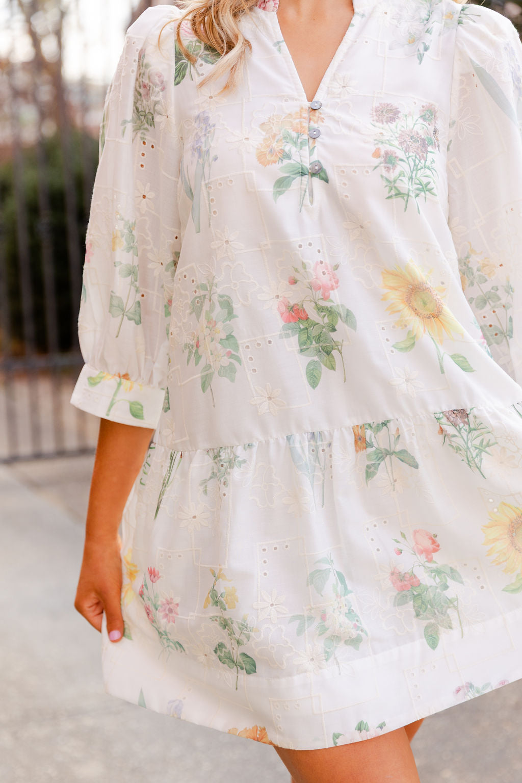 Floral Mock V Neck Dress