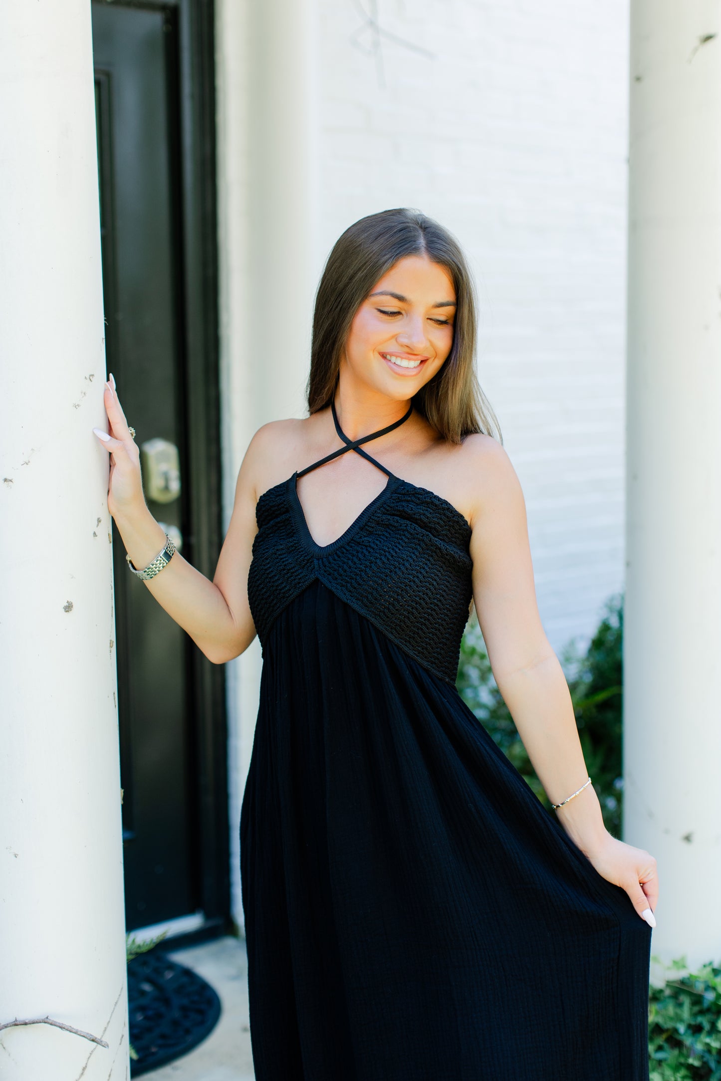 WASHED GAUZE WITH CROCHET TOP CONTRAST DRESS