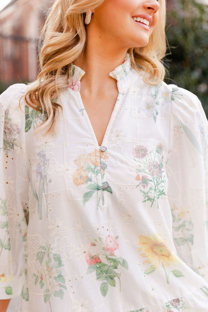 Floral Mock V Neck Dress