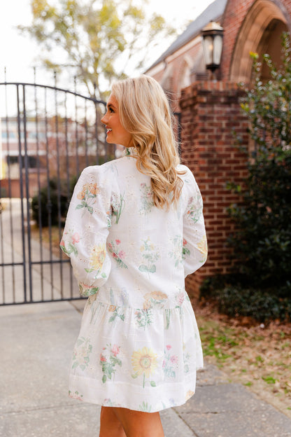 Floral Mock V Neck Dress