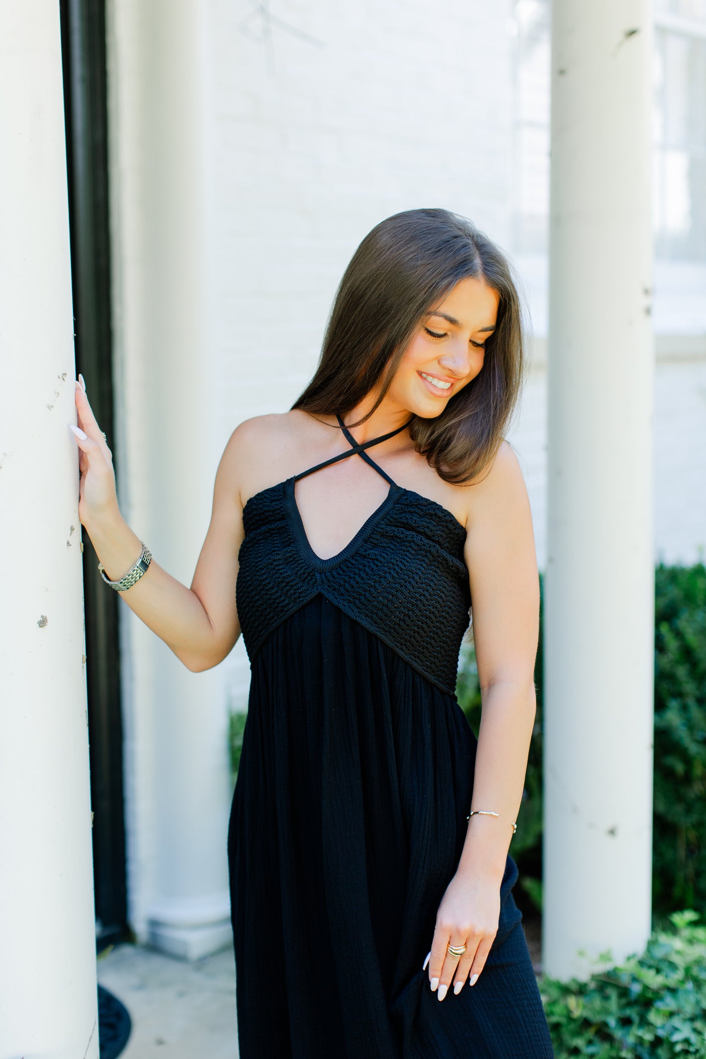 WASHED GAUZE WITH CROCHET TOP CONTRAST DRESS
