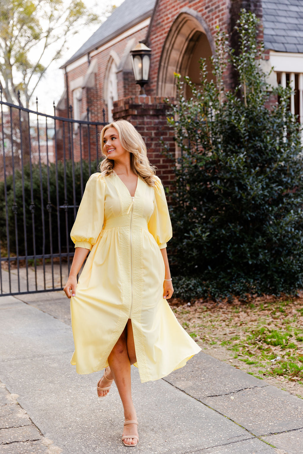 Smocked Waist Front Zip Dress