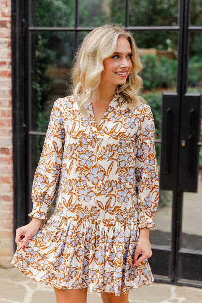 Floral Print Drop Waist Mini Dress