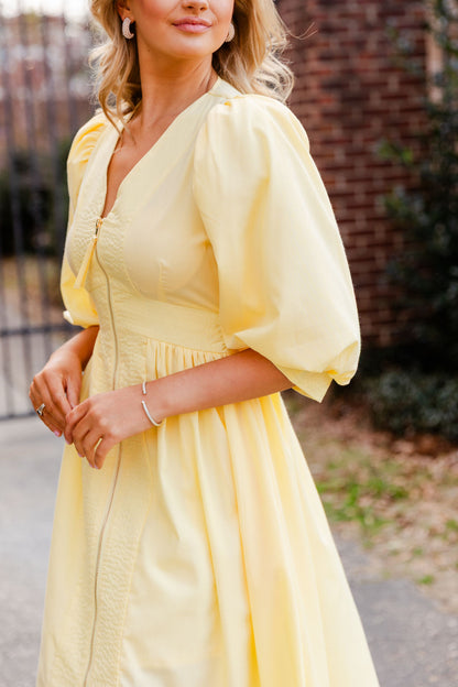 Smocked Waist Front Zip Dress