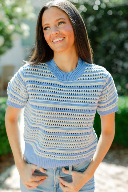 Stripe Short Sleeve Sweater
