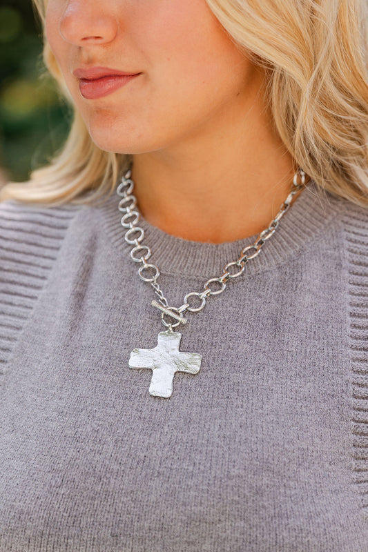 Hammered Cross Chain Necklace