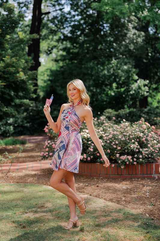 Destination Print Halter Dress
