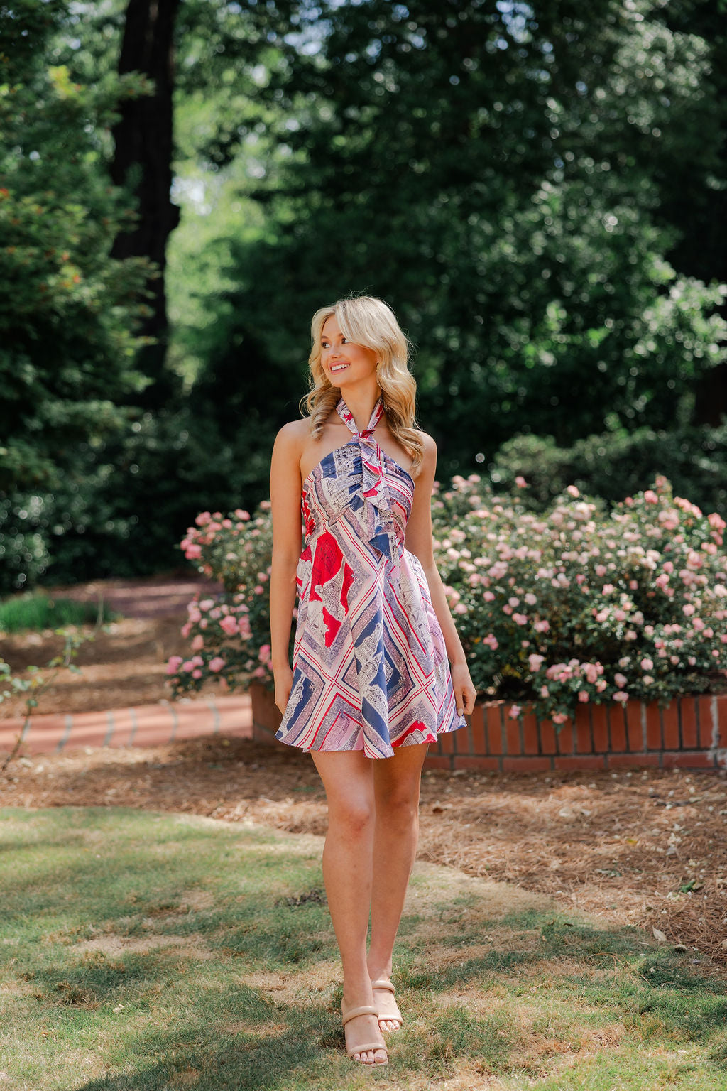 Destination Print Halter Dress