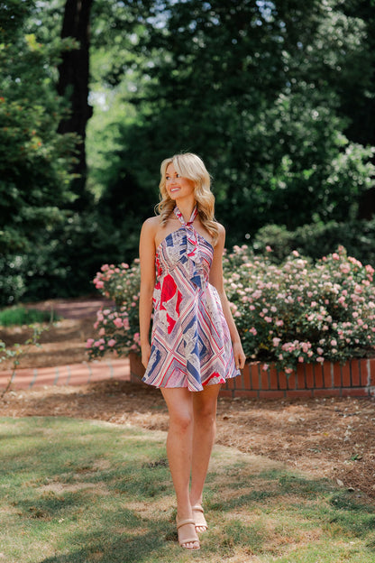 Destination Print Halter Dress
