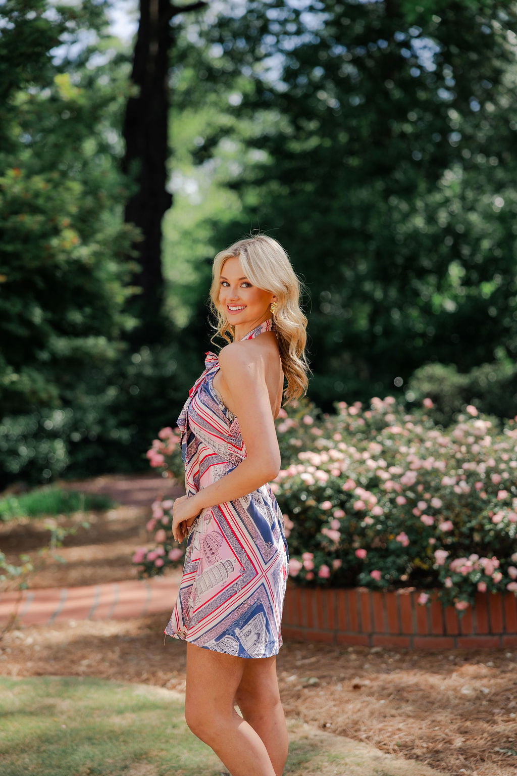 Destination Print Halter Dress
