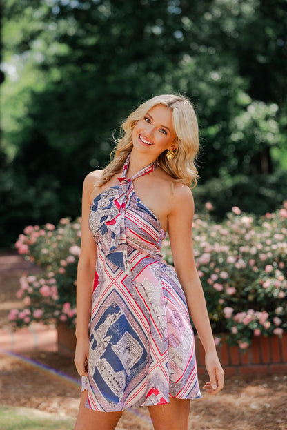 Destination Print Halter Dress