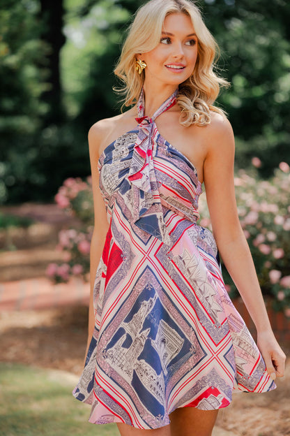 Destination Print Halter Dress