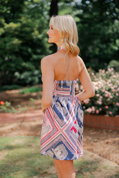Destination Print Halter Dress
