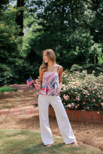 Destination Print Tie Back Top