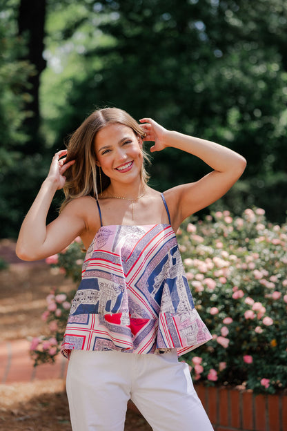 Destination Print Tie Back Top
