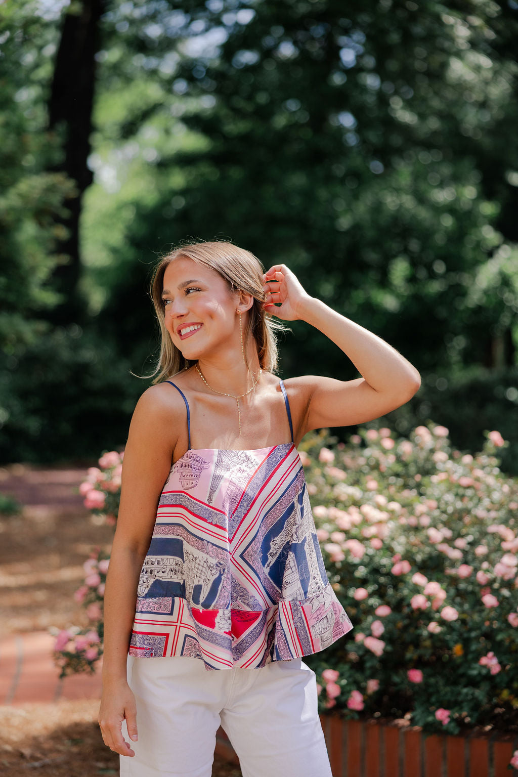 Destination Print Tie Back Top