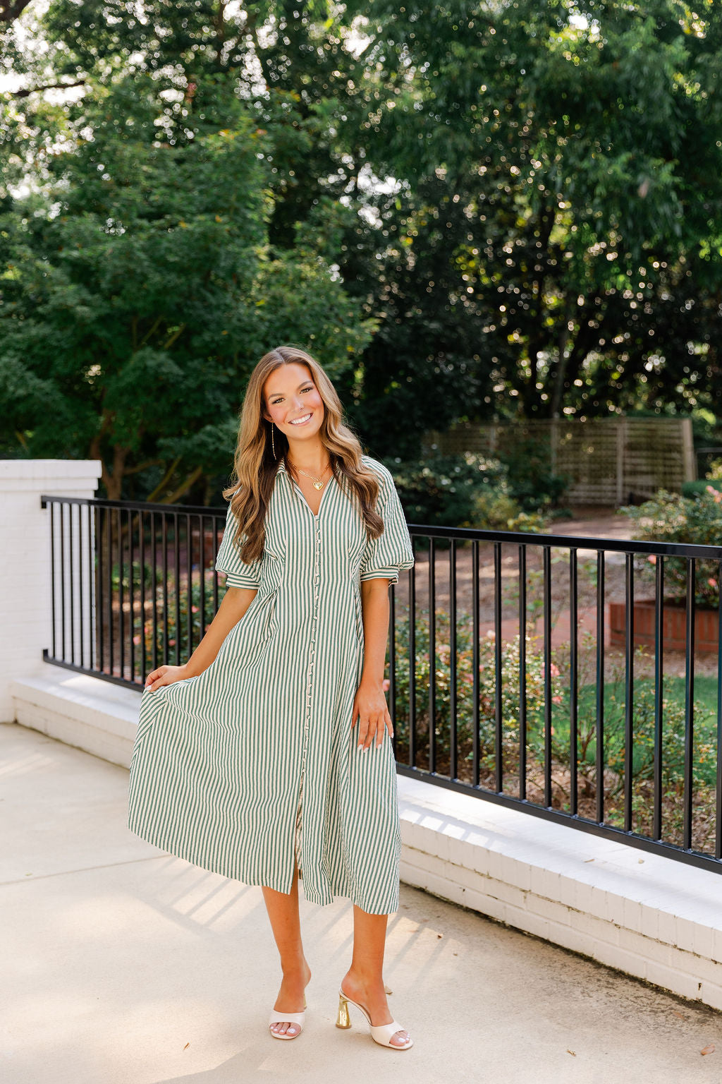 Puff Sleeve Striped Texture Maxi Dress
