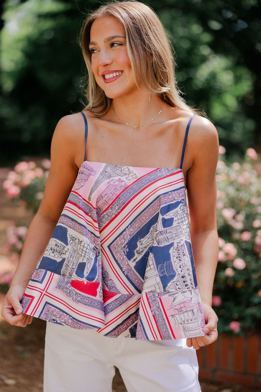 Destination Print Tie Back Top