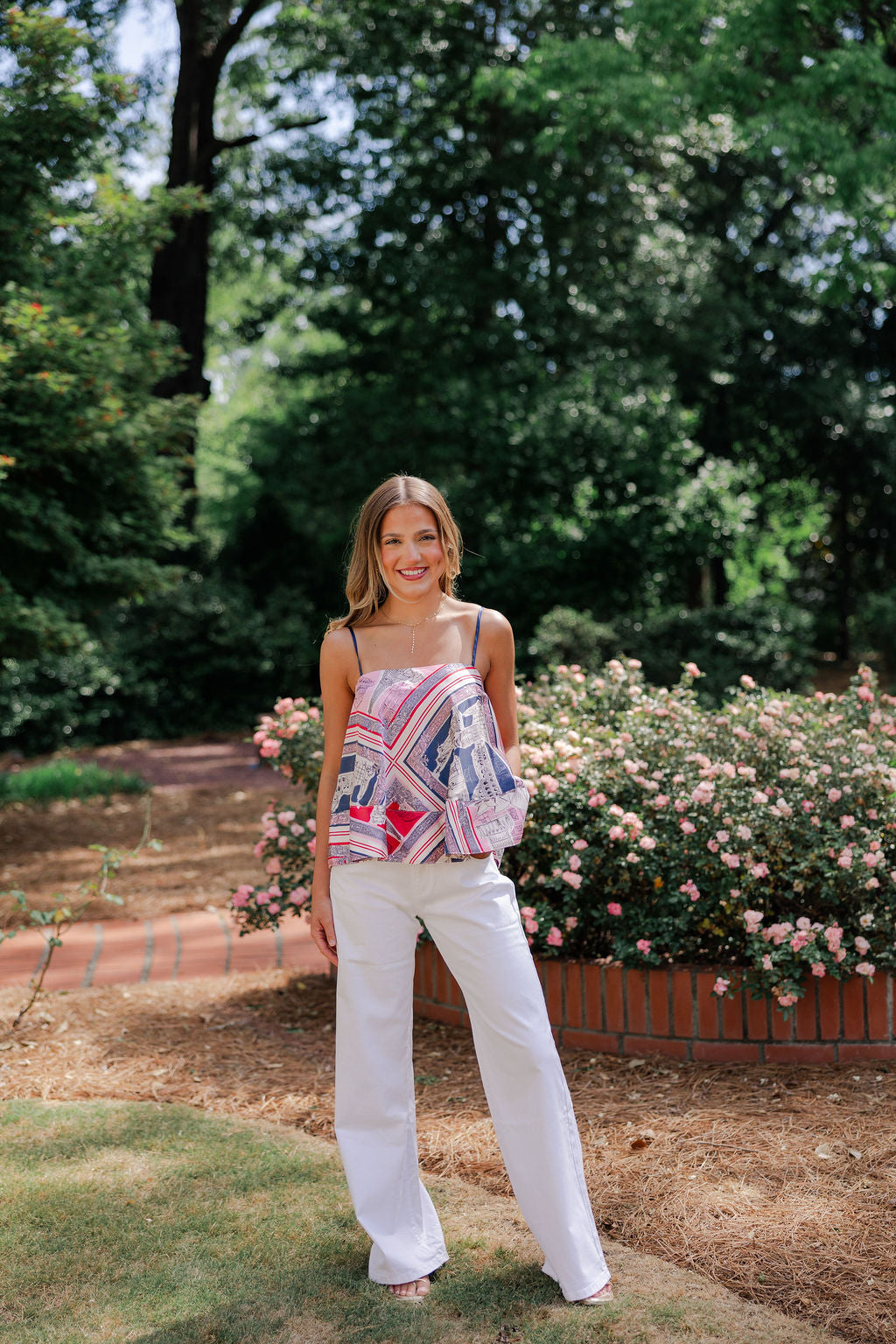 Destination Print Tie Back Top