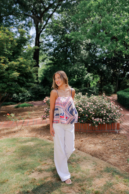 Destination Print Tie Back Top