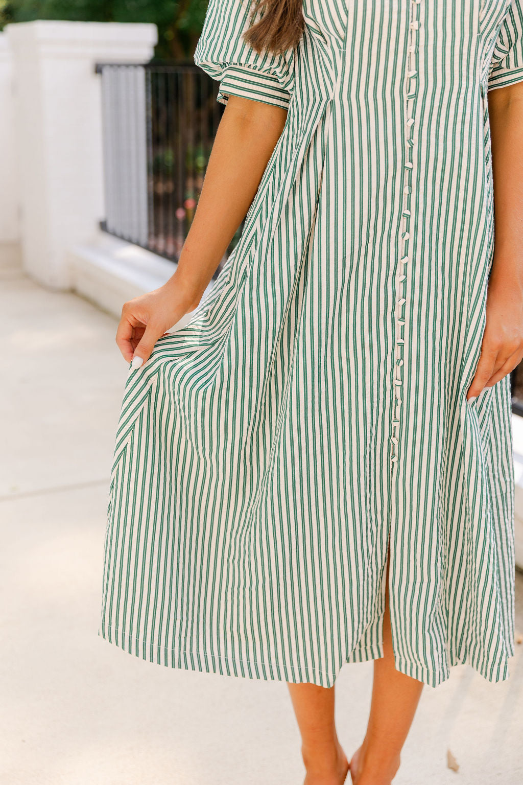 Puff Sleeve Striped Texture Maxi Dress