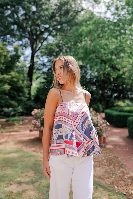 Destination Print Tie Back Top