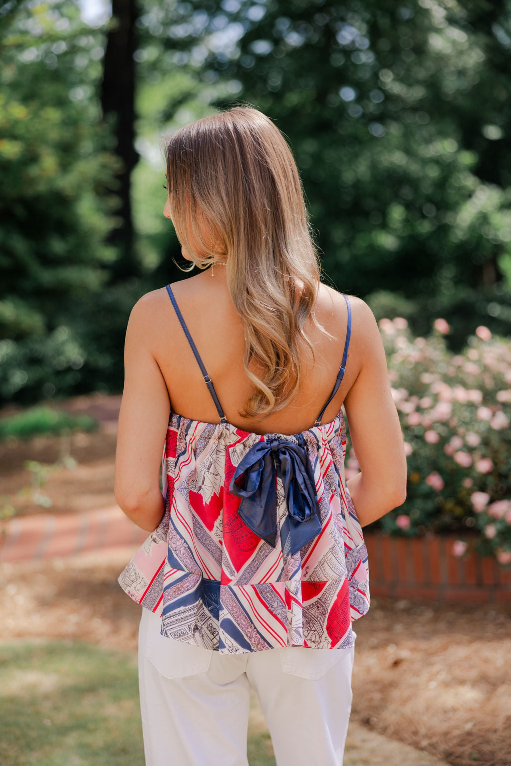 Destination Print Tie Back Top