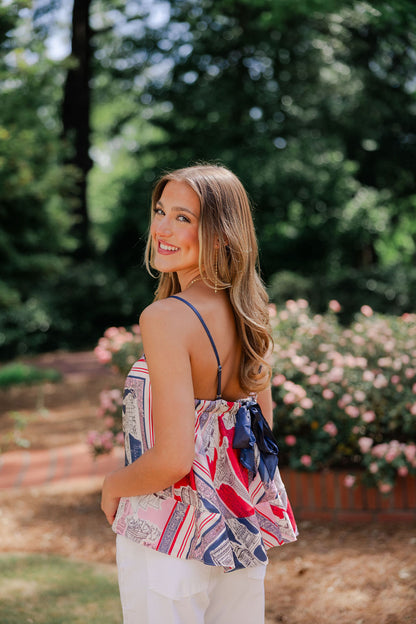 Destination Print Tie Back Top