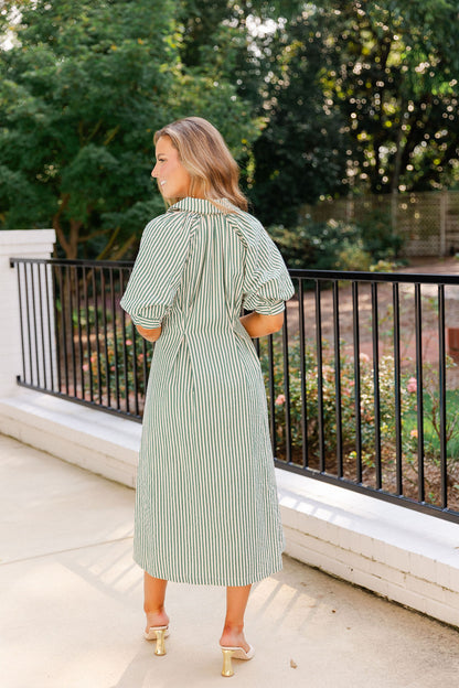 Puff Sleeve Striped Texture Maxi Dress